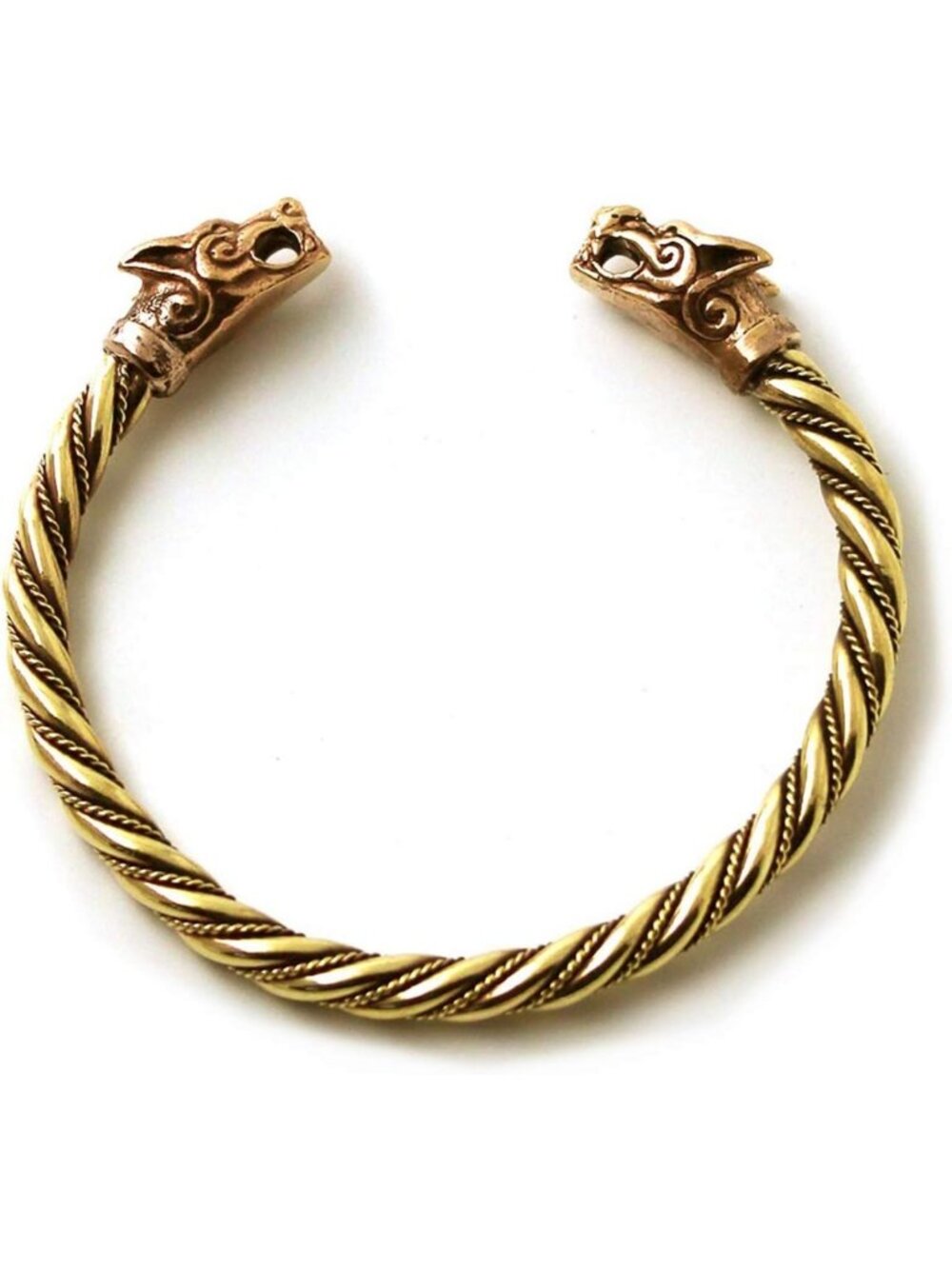 Viking Fenrir Wolf Head Bangle Cuff Bracelet - Twisted Cable Pagan Jewelry